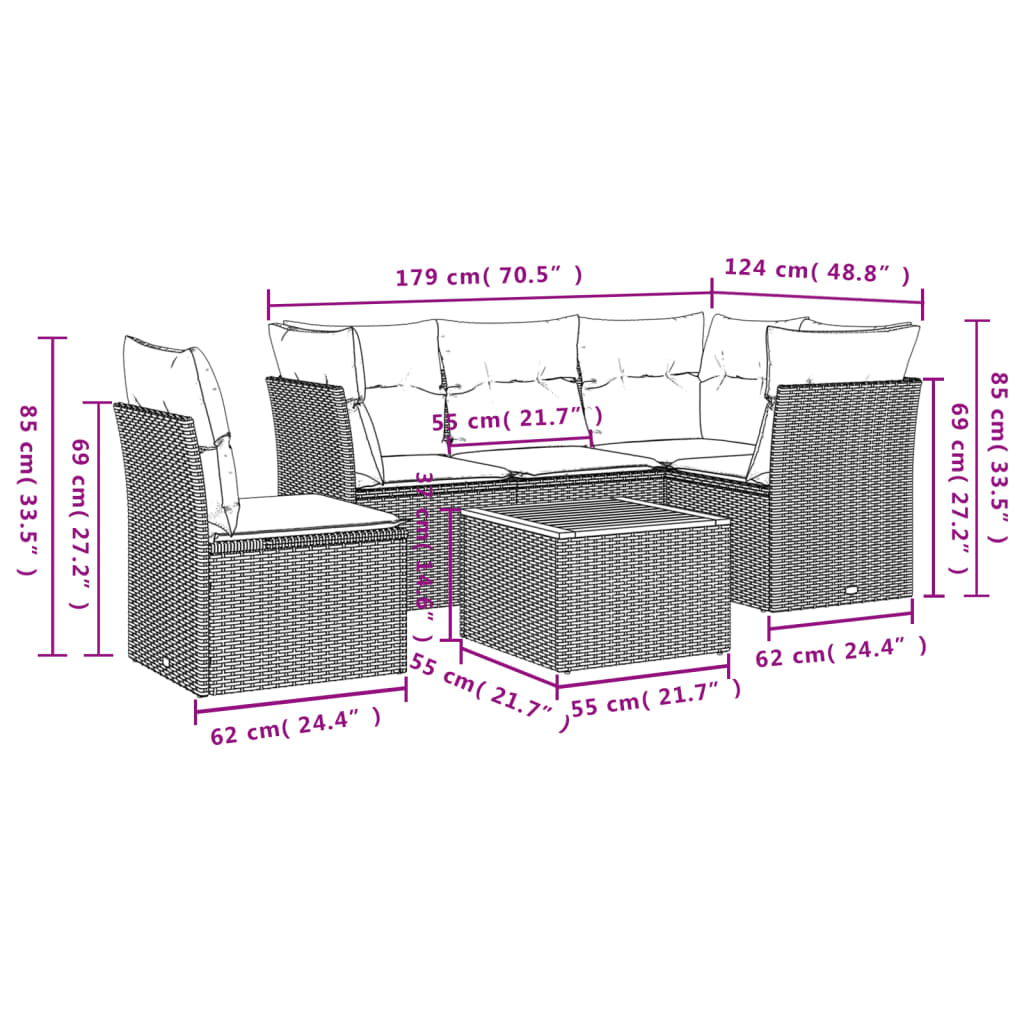 vidaXL Salon de jardin 6 pcs avec coussins beige résine tressée