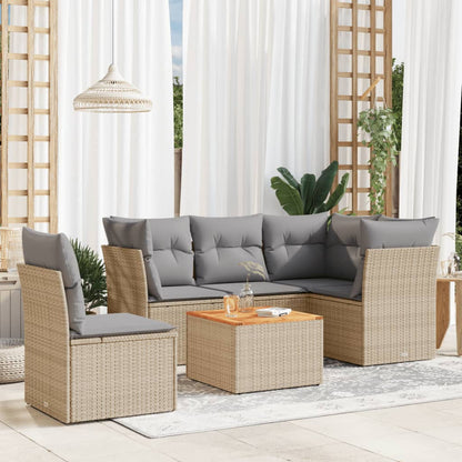 vidaXL Salon de jardin 6 pcs avec coussins beige résine tressée