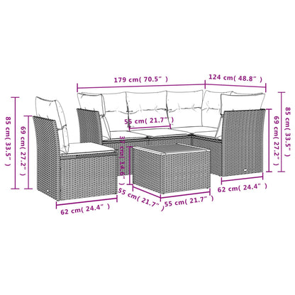 vidaXL 6-tlg. Garten-Sofagarnitur mit Kissen Grau Poly Rattan