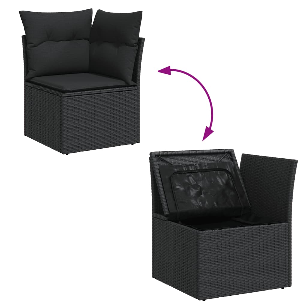 vidaXL Salon de jardin 11 pcs avec coussins Noir Résine tressée