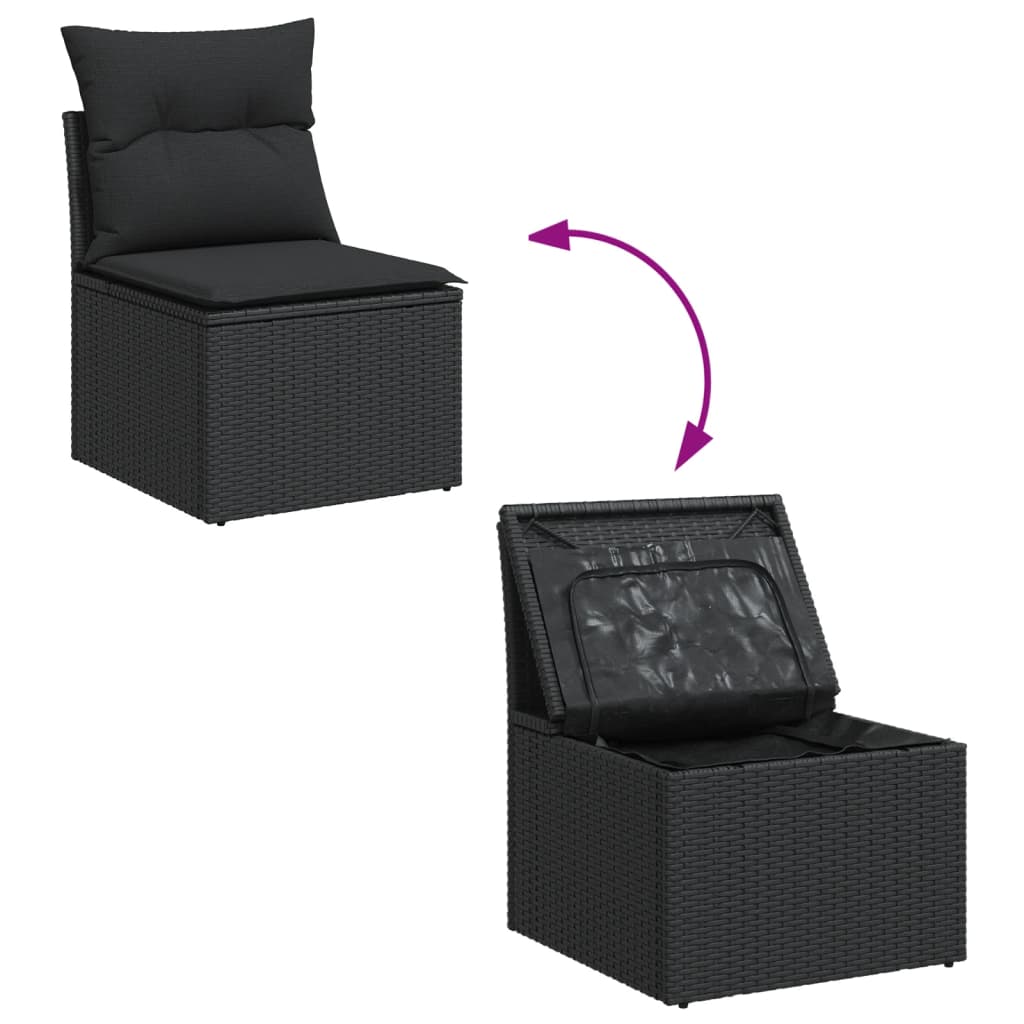 vidaXL Salon de jardin 11 pcs avec coussins Noir Résine tressée