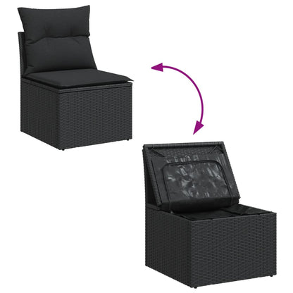 vidaXL Salon de jardin 11 pcs avec coussins Noir Résine tressée