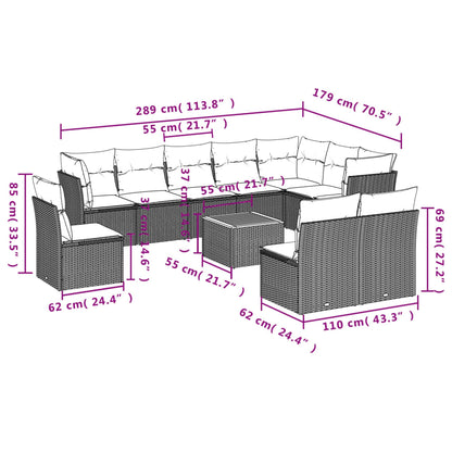 vidaXL Salon de jardin 11 pcs avec coussins Noir Résine tressée