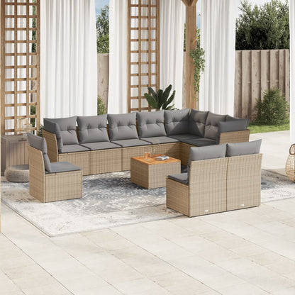 vidaXL Ensemble de canapés de jardin 11 pcs avec coussins en rotin synthétique beige