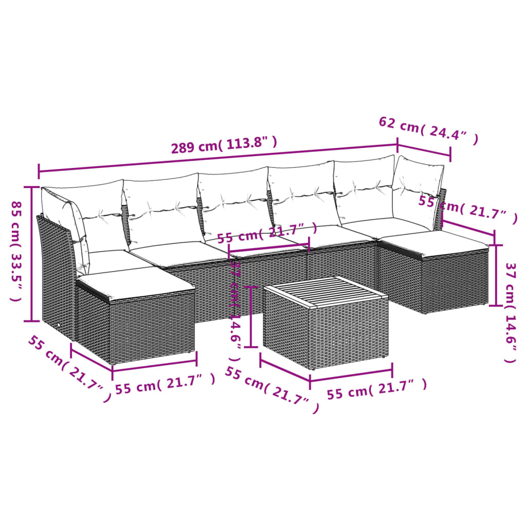 vidaXL Canapé d'angle de jardin 8 pcs avec coussins Résine tressée Beige