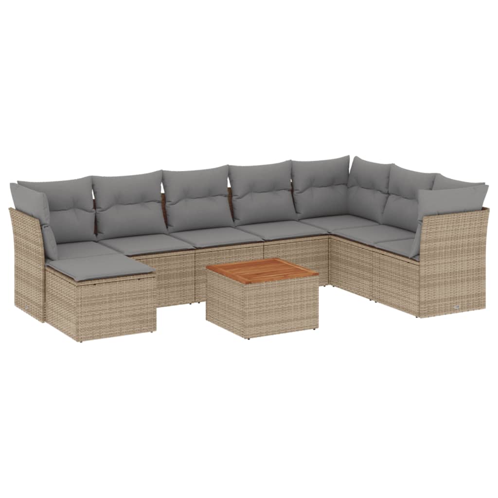 vidaXL Salon de jardin 9 pcs avec coussins Résine tressée Beige