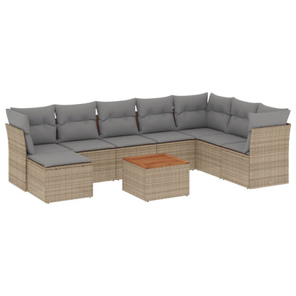 vidaXL Salon de jardin 9 pcs avec coussins Résine tressée Beige