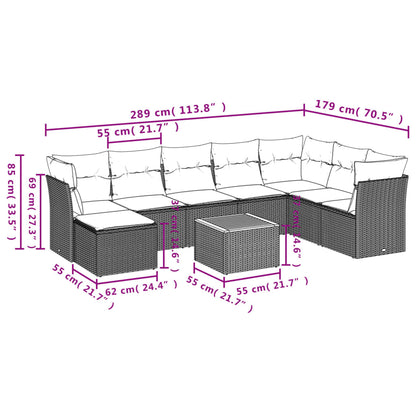 vidaXL Salon de jardin 9 pcs avec coussins Résine tressée Beige