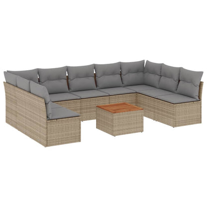 vidaXL Salon de jardin 10 pcs avec coussins beige résine tressée