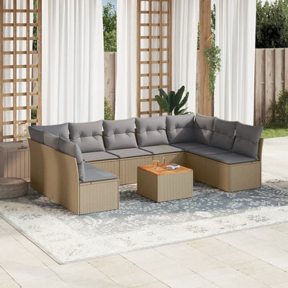 vidaXL Salon de jardin 10 pcs avec coussins beige résine tressée