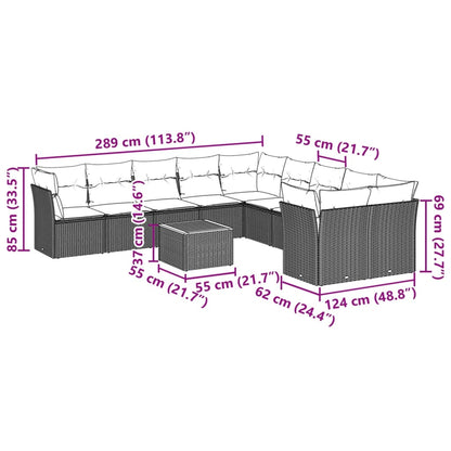 vidaXL 11-tlg. Garten-Sofagarnitur mit Kissen Schwarz Poly Rattan