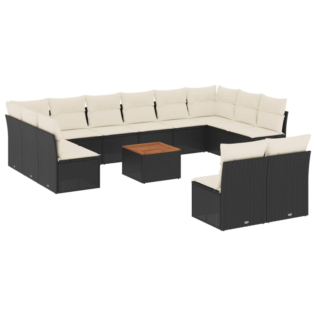 vidaXL Ensemble de canapés de jardin 13 pièces avec coussins résine tressée noire