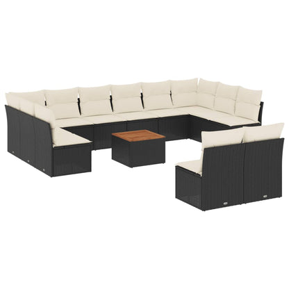 vidaXL Ensemble de canapés de jardin 13 pièces avec coussins résine tressée noire