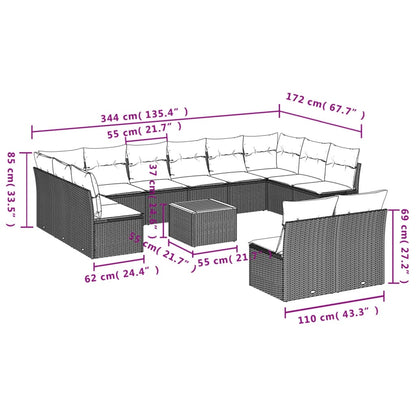 vidaXL Ensemble de canapés de jardin 13 pièces avec coussins résine tressée noire