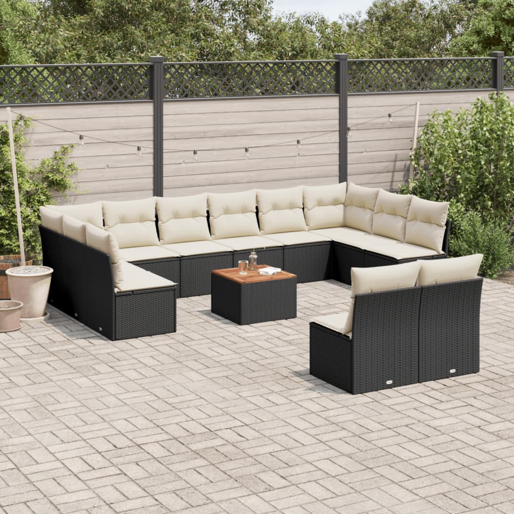 vidaXL Ensemble de canapés de jardin 13 pièces avec coussins résine tressée noire