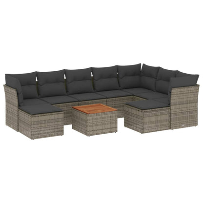 vidaXL Salon de jardin 10 pcs avec coussins résine tressée gris