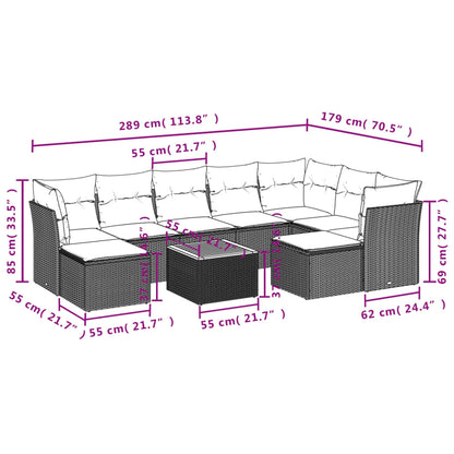 vidaXL Salon de jardin 10 pcs avec coussins résine tressée gris
