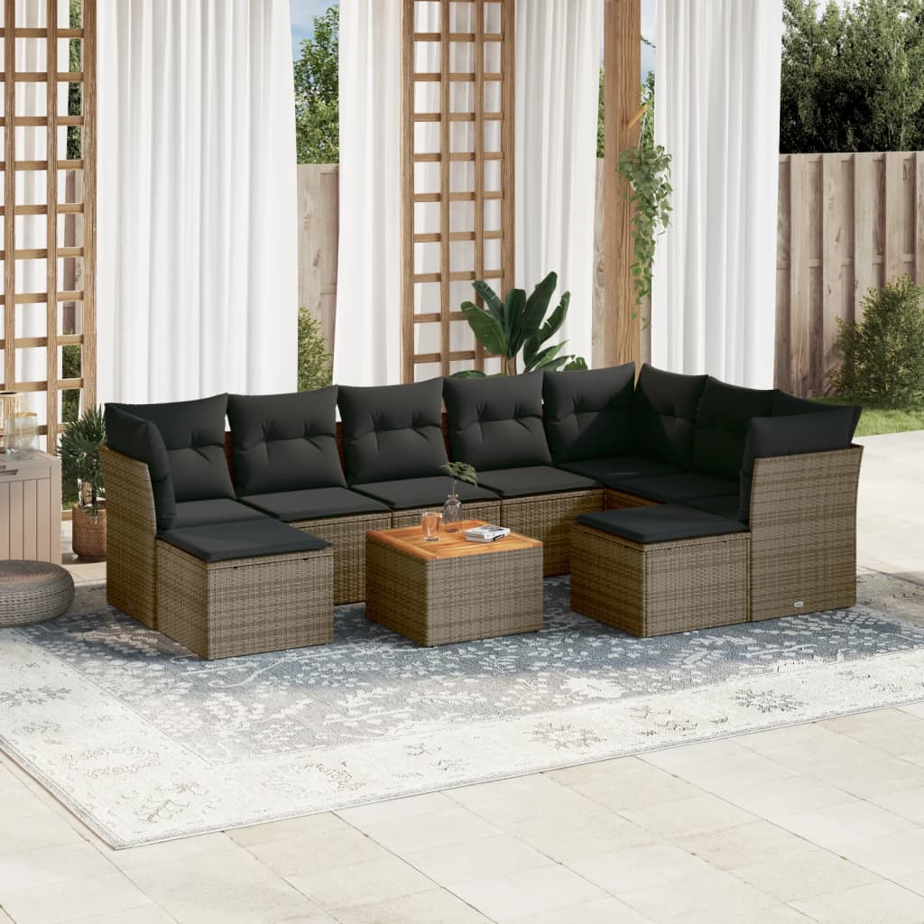 vidaXL Salon de jardin 10 pcs avec coussins résine tressée gris
