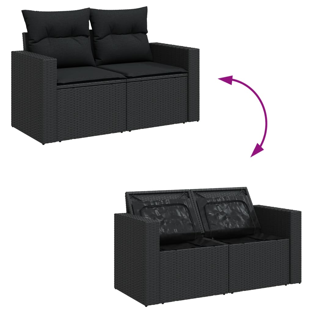 vidaXL 4-tlg. Garten-Sofagarnitur mit Kissen Schwarz Poly Rattan