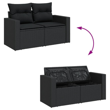 vidaXL 4-tlg. Garten-Sofagarnitur mit Kissen Schwarz Poly Rattan