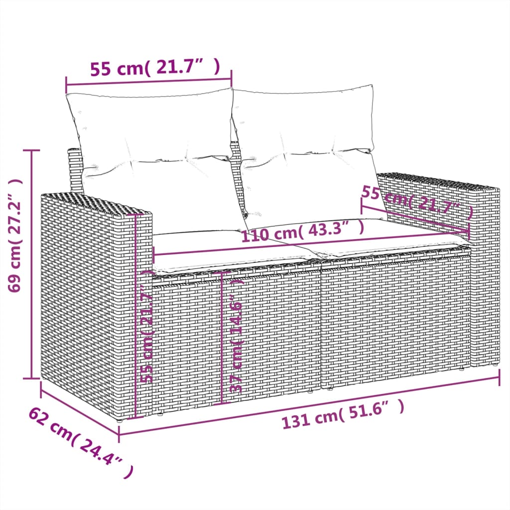 vidaXL 4-tlg. Garten-Sofagarnitur mit Kissen Schwarz Poly Rattan