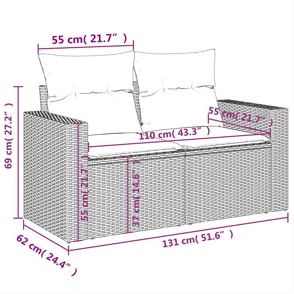 vidaXL 4-tlg. Garten-Sofagarnitur mit Kissen Grau Poly Rattan