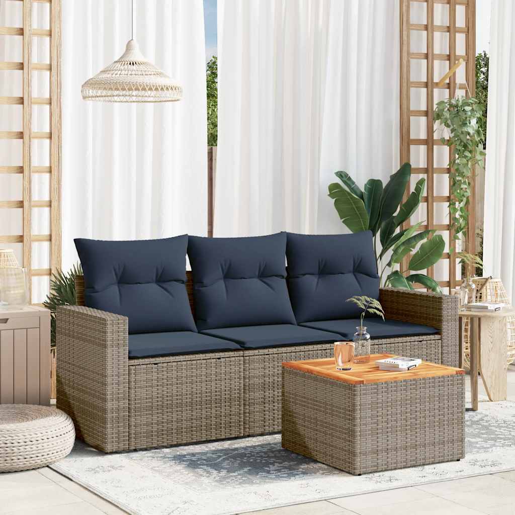 vidaXL 4-tlg. Garten-Sofagarnitur mit Kissen Grau Poly Rattan