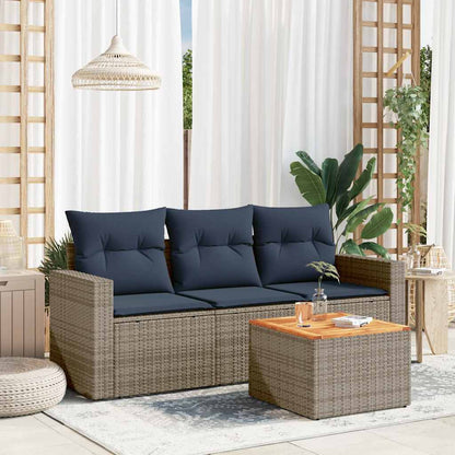 vidaXL 4-tlg. Garten-Sofagarnitur mit Kissen Grau Poly Rattan