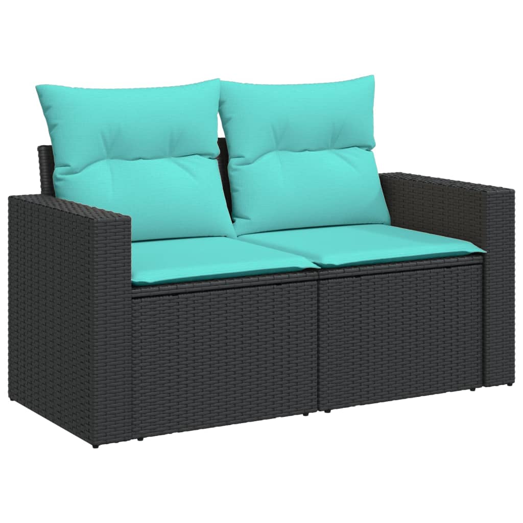 vidaXL 5-tlg. Garten-Sofagarnitur mit Kissen Schwarz Poly Rattan