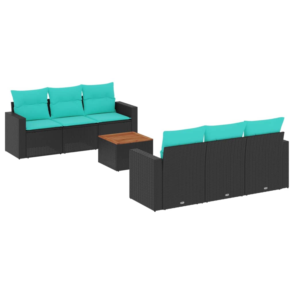 vidaXL 7-tlg. Garten-Sofagarnitur mit Kissen Schwarz Poly Rattan
