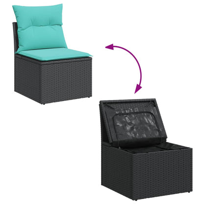 vidaXL 7-tlg. Garten-Sofagarnitur mit Kissen Schwarz Poly Rattan