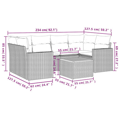 vidaXL 7-tlg. Garten-Sofagarnitur mit Kissen Schwarz Poly Rattan