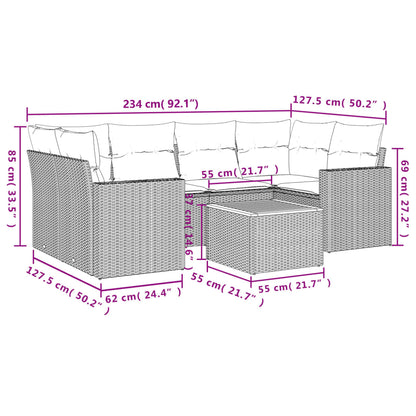 vidaXL 7-tlg. Garten-Sofagarnitur mit Kissen Grau Poly Rattan