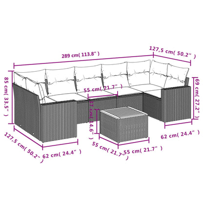 vidaXL 8-tlg. Garten-Sofagarnitur mit Kissen Grau Poly Rattan
