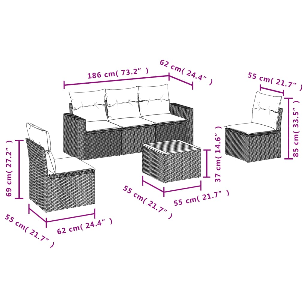 vidaXL Salon de jardin 6 pcs avec coussins beige résine tressée