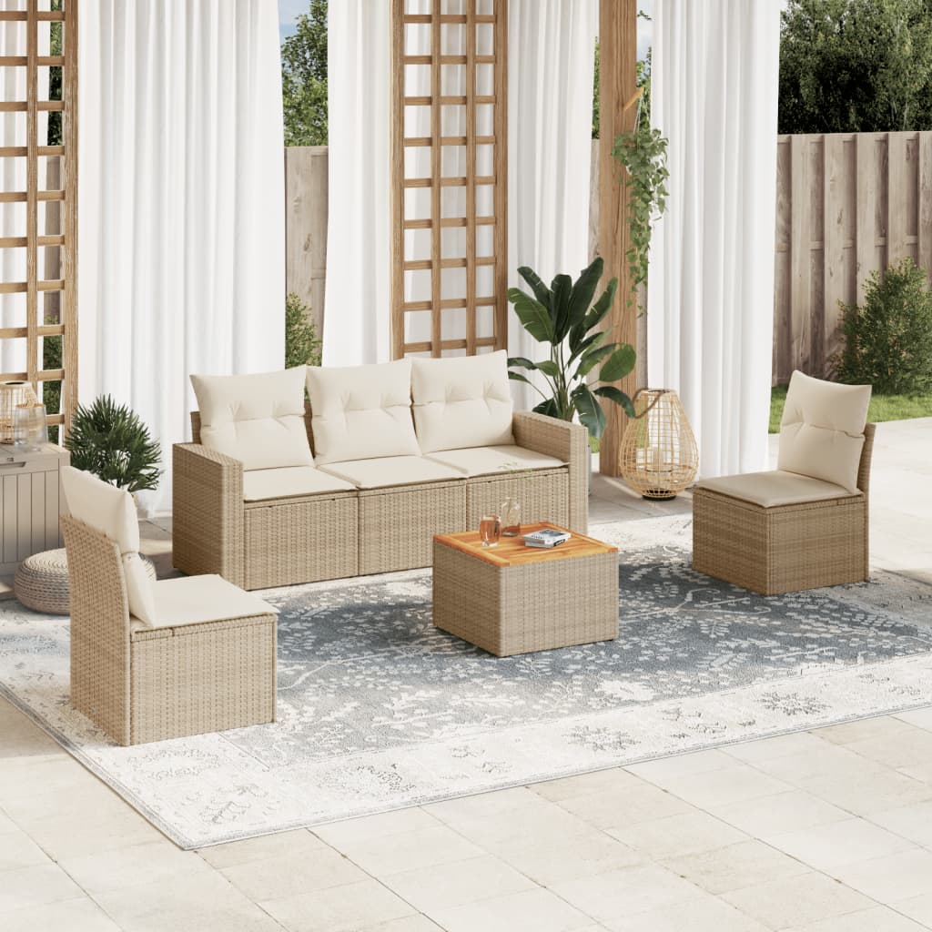 vidaXL Salon de jardin 6 pcs avec coussins beige résine tressée