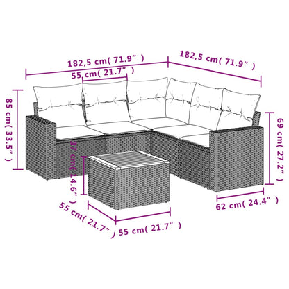 vidaXL 6-tlg. Garten-Sofagarnitur mit Kissen Grau Poly Rattan