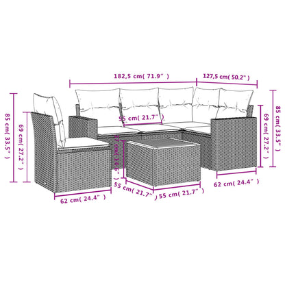 vidaXL 6-tlg. Garten-Sofagarnitur mit Kissen Grau Poly Rattan