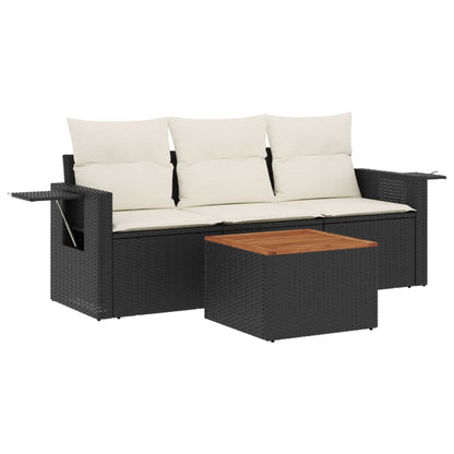vidaXL Salon de jardin 4 pcs avec coussins résine tressée noir