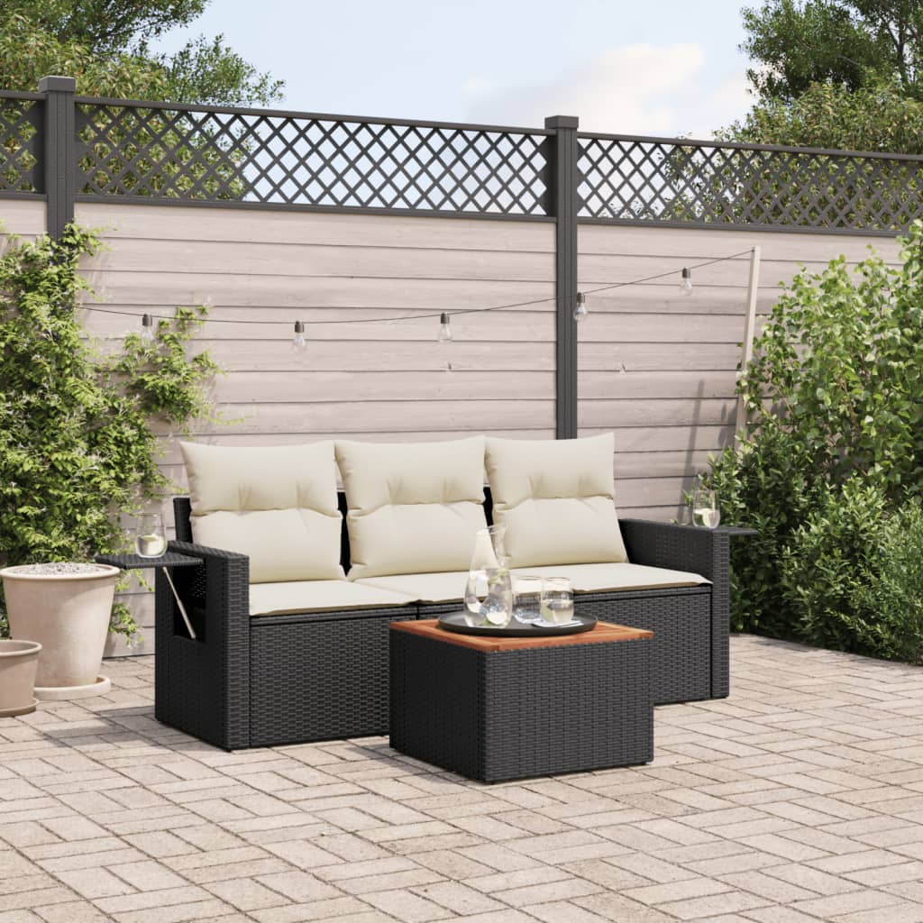 vidaXL Salon de jardin 4 pcs avec coussins résine tressée noir