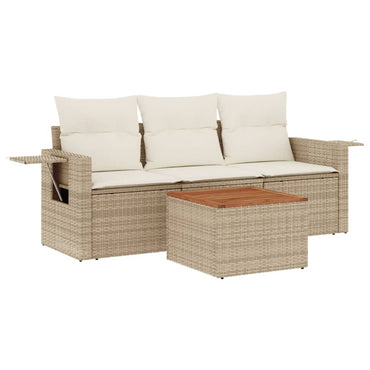vidaXL 4-tlg. Garten-Sofagarnitur mit Kissen Beige Poly Rattan