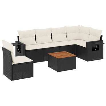 vidaXL Salon de jardin 7 pcs avec coussins Noir Résine tressée