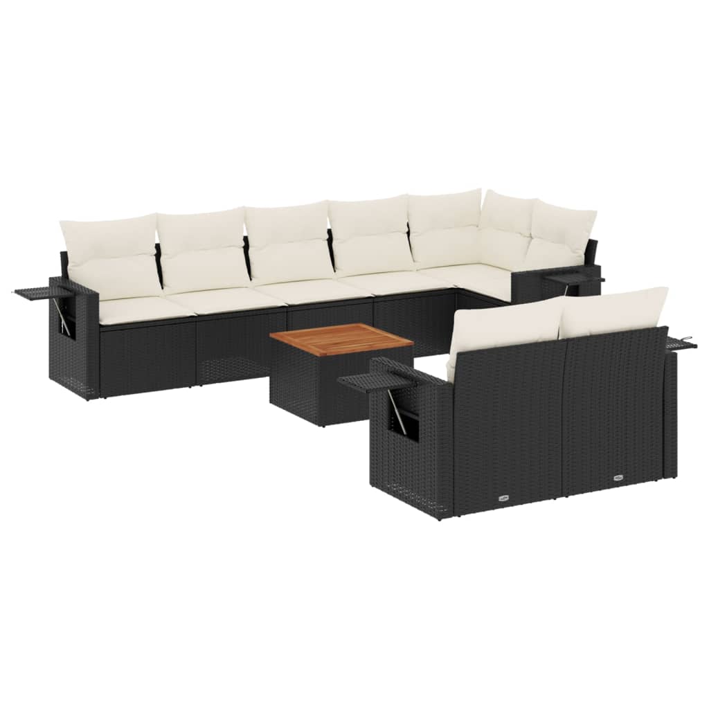 vidaXL 9-tlg. Garten-Sofagarnitur mit Kissen Schwarz Poly Rattan