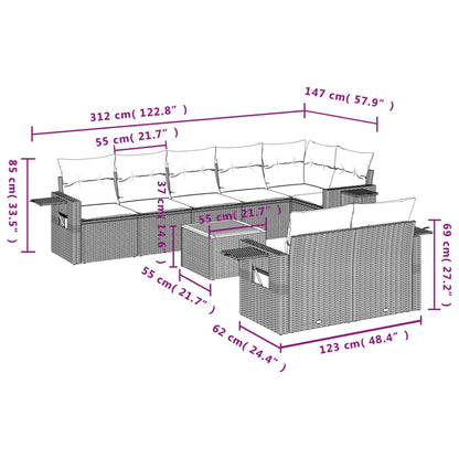 vidaXL 9-tlg. Garten-Sofagarnitur mit Kissen Schwarz Poly Rattan