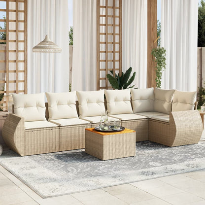 vidaXL 7-tlg. Garten-Sofagarnitur mit Kissen Beige Poly Rattan