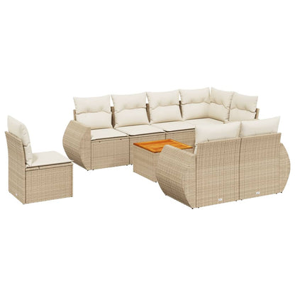 vidaXL 9-tlg. Garten-Sofagarnitur mit Kissen Beige Poly Rattan