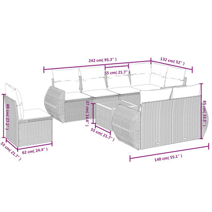 vidaXL 9-tlg. Garten-Sofagarnitur mit Kissen Beige Poly Rattan
