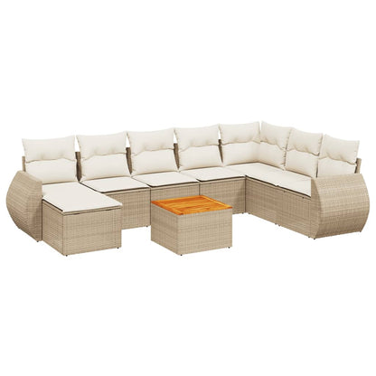 vidaXL 9-tlg. Garten-Sofagarnitur mit Kissen Beige Poly Rattan