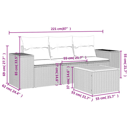 vidaXL 4-tlg. Garten-Sofagarnitur mit Kissen Schwarz Poly Rattan