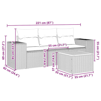 vidaXL 4-tlg. Garten-Sofagarnitur mit Kissen Schwarz Poly Rattan